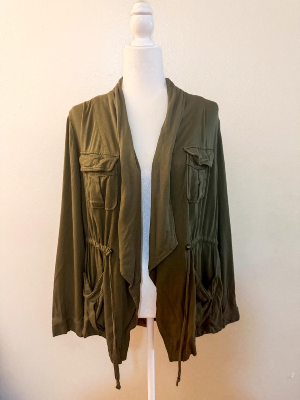 Torrid Olive Green Utility Anorak Jacket Drape Front Rayon Cargo 1 / 1X